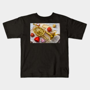 Heart Ornaments And Brass Trumpet Kids T-Shirt